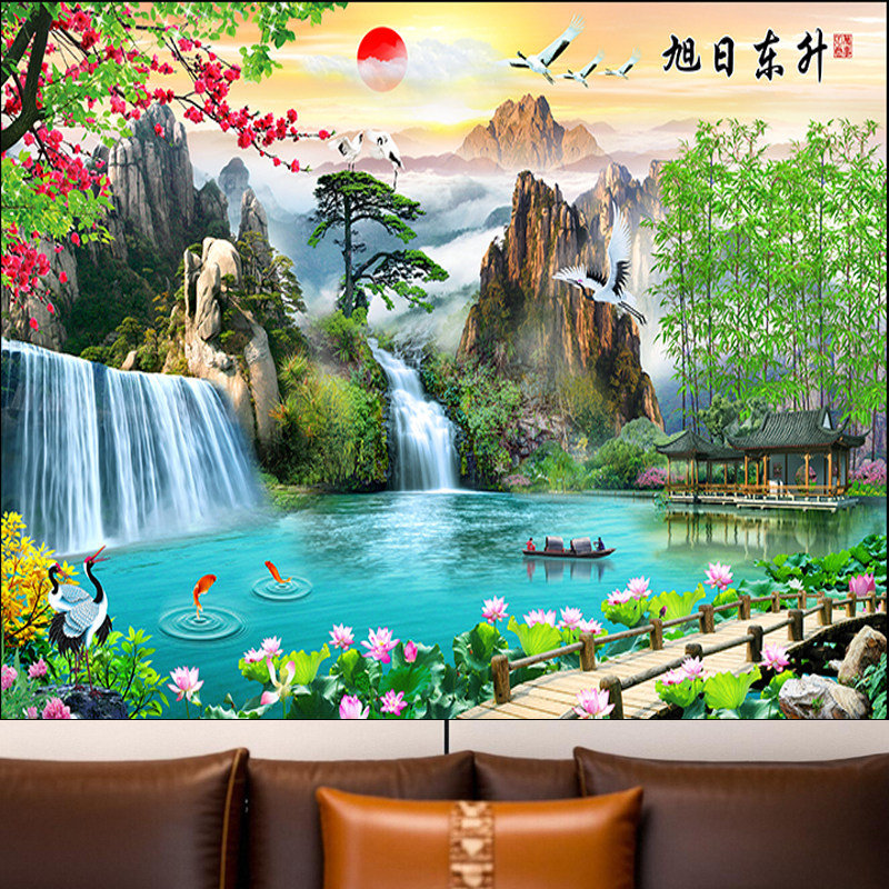 紫气东来办公室山水画客厅贴画自粘聚财金山水墨画客厅沙发背景墙,淘宝优惠券,粉丝福利购,淘宝优惠卷