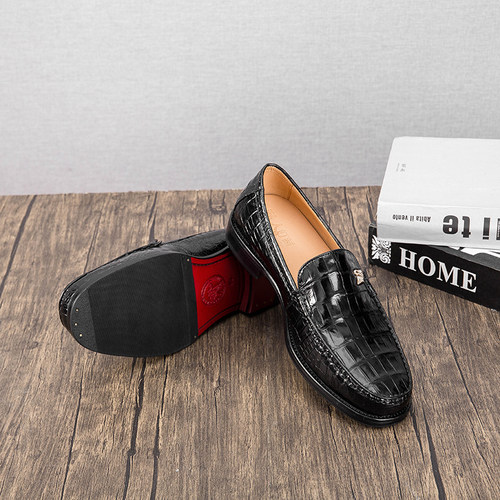 泰国进口鳄鱼皮男鞋一脚蹬正装商务皮鞋真皮底固特异套脚男士皮鞋 - 图1