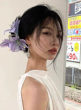 国风柔美百合花朵发夹双面抓夹