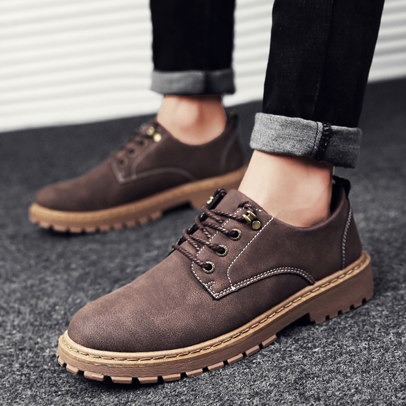 马丁靴男款夏季透气低帮短靴英伦风休闲皮鞋复古工装踢不烂大黄靴 - 图1