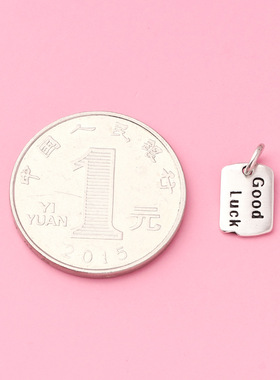 s925银复古泰银good luck好运方牌吊坠diy串珠情侣手链银饰配件