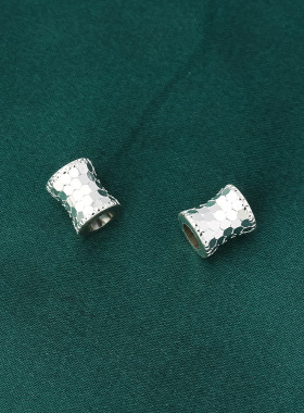 S925银精工闪亮小蛮腰吊坠路路通镭射光面桶珠DIY银饰锁骨链配件