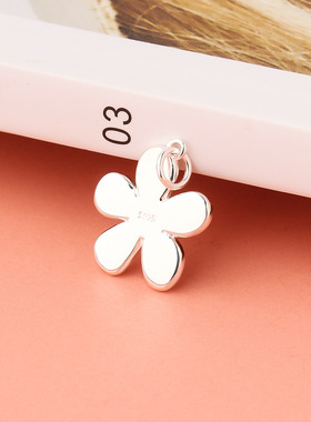 S925银白露同款滴釉双面笑脸花朵吊坠百搭项坠配饰diy串珠银配件