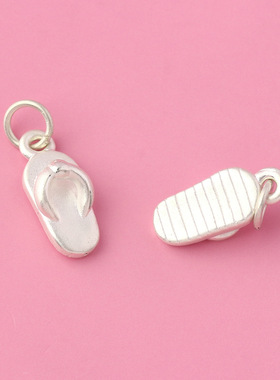 s999足银3D硬银人字拖鞋挂件吊坠 DIY水晶手链项链饰品银配件材料