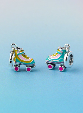 925纯银滴胶旱滑溜冰鞋 串珠子DIY吊坠配手镯项链女ins小众配件