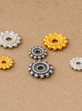 s925纯银复古隔片黄金色6mm8mm雪花垫片diy文玩手串银饰配件材料