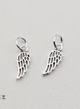 纯银天使翅膀迷你戒指串珠吊坠