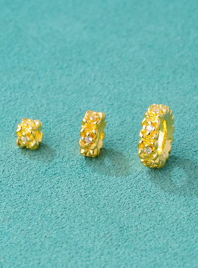 S925纯银镀金镶钻小花朵垫片隔片DIY手工串珠手链手串车轮珠配件