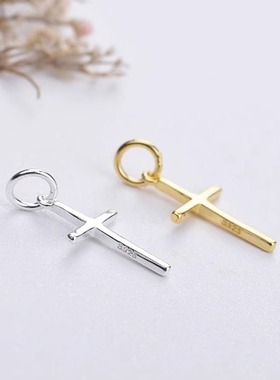 精致光面十字架吊坠S925纯银