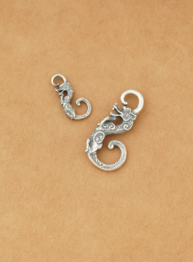 纯银古龙扣文玩配饰项链DIY配件吊坠国风藏式卡扣环复古手串珠925