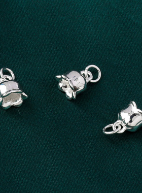 S925银铃兰花吊坠 亮面素银喇叭花小挂件diy串珠手绳手链项链配件