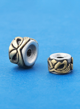 s925银嵌铜面具人大肠隔珠文玩配饰斜切隔片手工diy手串配珠