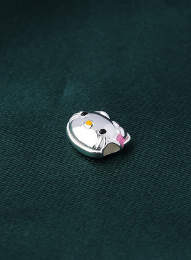 s925银实心滴胶可爱kitty猫隔珠吊坠diy手工编绳串珠儿童手绳配件