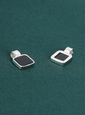 s925纯银韩版黑玛瑙方块吊坠7mm方形挂件diy串珠编织手链项链材料