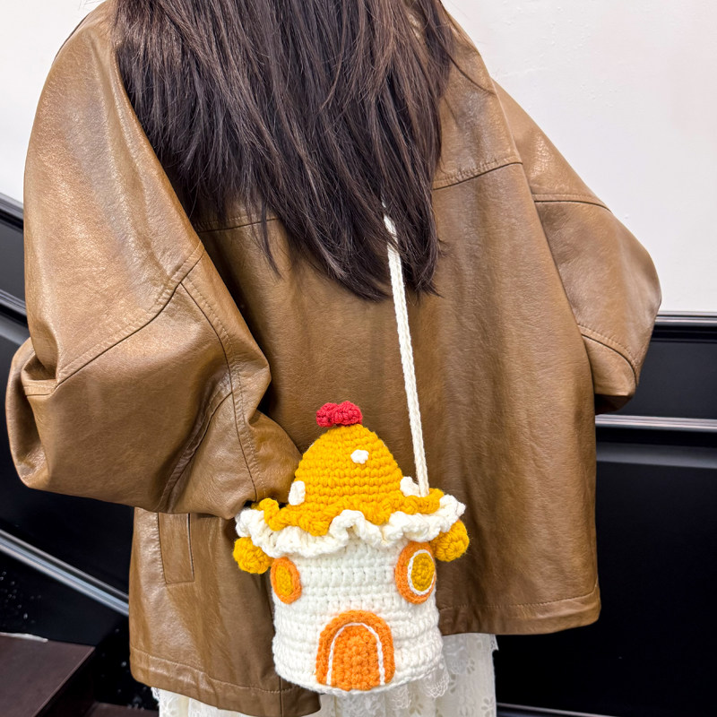 新款手工编织毛线手机小包包小房子蘑菇屋可爱儿童礼物单肩斜挎包,淘宝优惠券,粉丝福利购,淘宝优惠卷