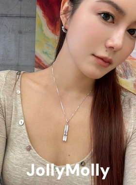 JollyMolly925银原创设计轻奢礼物百搭重工高碳钻滑雪双板项链