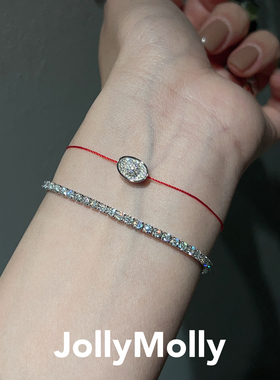 JollyMolly925银原创手链闺蜜礼物轻奢百搭重工红绳元宝手绳