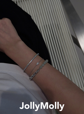 JollyMolly小众设计925银甜美轻奢礼物高级重工和田玉链条手链
