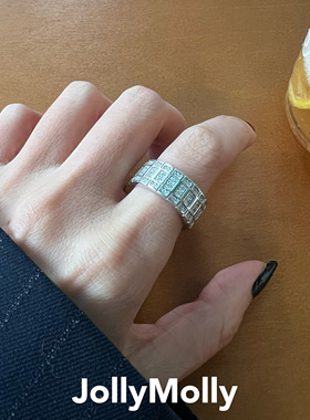 【王浩信同款】JollyMolly小众设计师925银轻奢重工甜酷排钻戒