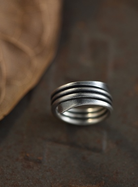 清迈手工纯银戒指朋克风暗黑系多圈指环s950