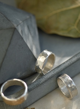 99纯银清迈纯手工古法闭口足银戒指厚重指环情侣戒