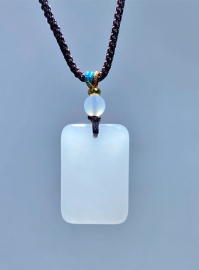 天然冰种白金丝玉小方牌吊坠