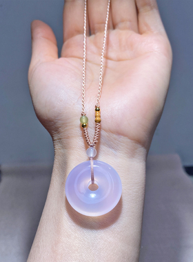 天然冰透玉髓玉石淡紫色平安扣项链温柔气质款算盘珠紫扣紫罗兰