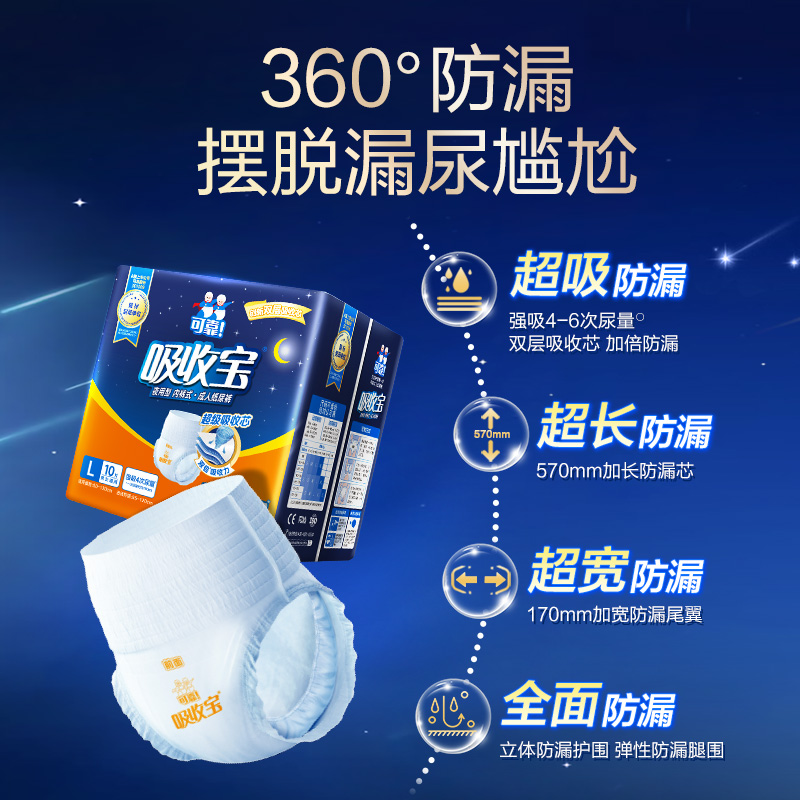 可靠吸收宝成人拉拉裤老人夜用内裤型纸尿裤加厚尿不湿加大XL80片 - 图0