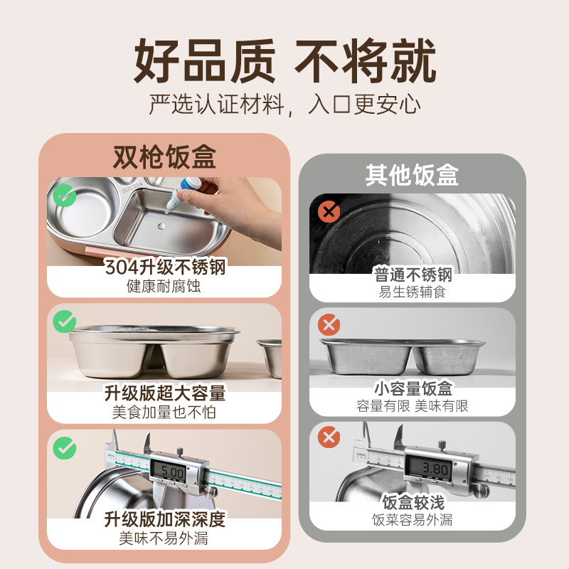 双枪带饭饭盒小学生专用食堂大容量分格便当上班族餐盒学生饭盒,淘宝优惠券,粉丝福利购,淘宝优惠卷