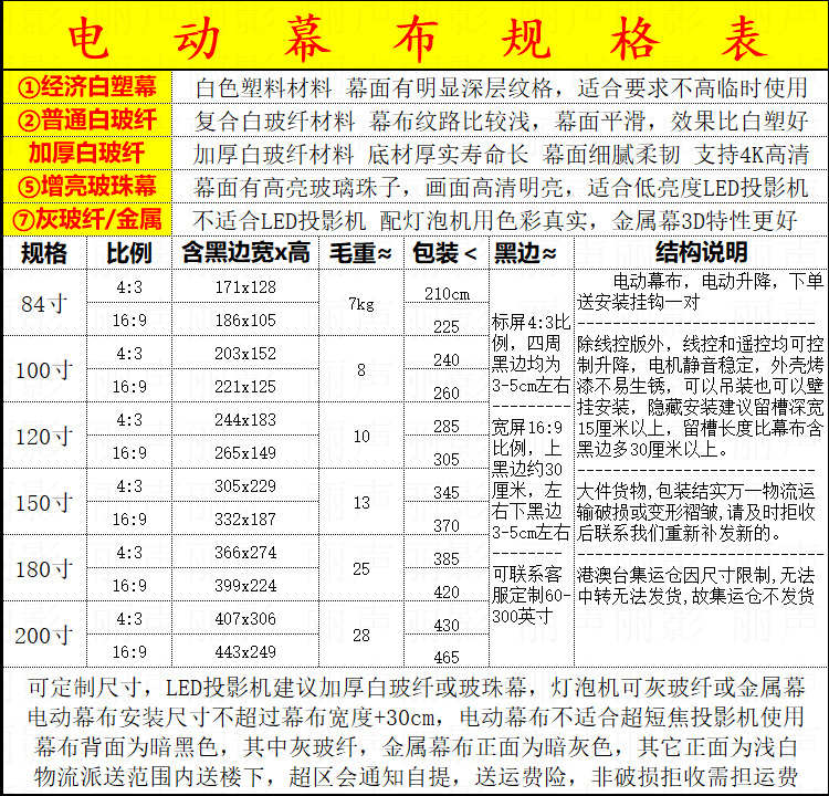 高清电动投影幕布电动投影布自动升降投影仪幕布电动幕布投影家用