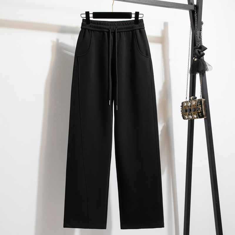 酒红运动裤子女秋冬2025新款加绒加厚休闲宽松窄版直筒阔腿裤卫裤,淘宝优惠券,粉丝福利购,淘宝优惠卷