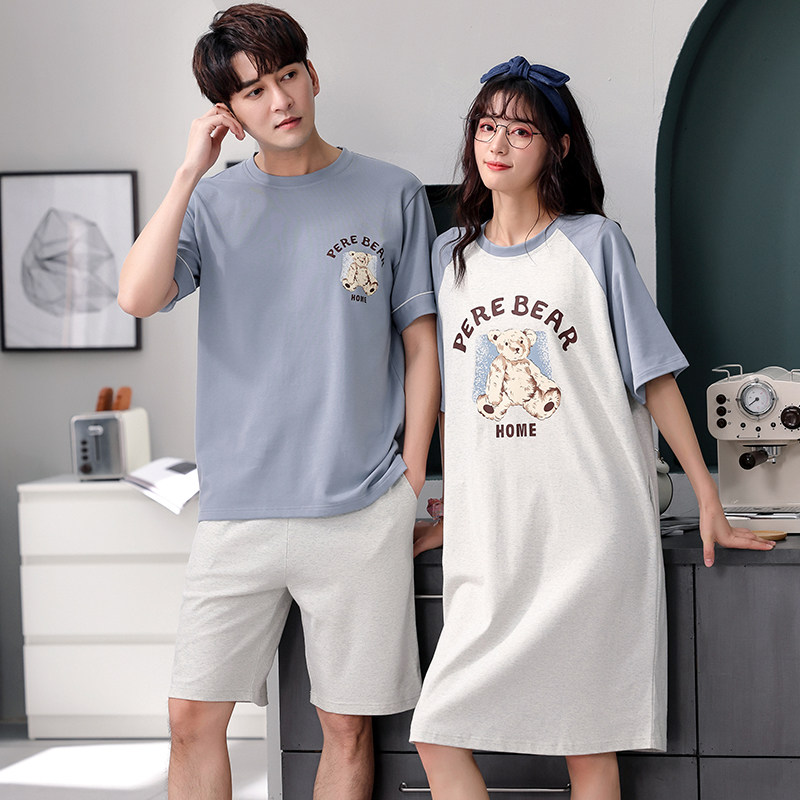 情侣睡裙夏季圆领男短袖纯棉睡衣 朗万路服饰睡衣/家居服套装