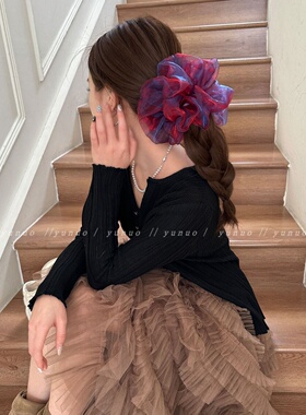 人鱼姬流光网纱发圈氛围感女欧根纱大肠发绳新款扎马尾高颜值发饰