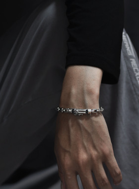 S925纯银手饰日韩潮流男士手链光面插销情侣手链男银饰品直播爆款