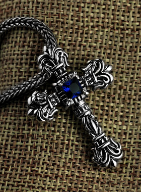 S925银个性火焰十字项链百搭挂坠泰银复古毛衣链吊坠一件代发