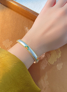 宝相花足银9999古法描金如意纯银手镯女小众镯子母亲节礼物送妈妈