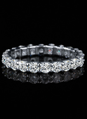 跨境s925纯银满圈3mm莫桑石排戒优雅叠戴轻奢气质高级订结婚戒指