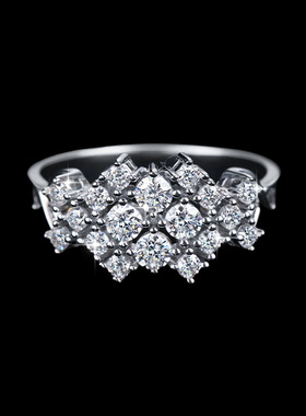 满钻莫桑石菱形项链耳环戒指套装首饰套装 莫桑石珠宝首饰三件套