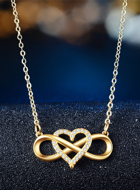925纯银时尚纽带爱心形微镶8字吊坠无穷莫比乌斯玫瑰金银饰项链女