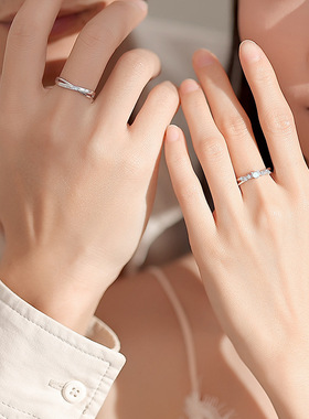 原创猫鱼之恋夜光情侣对戒纯银小众设计珐琅滴胶戒指ins指环礼物