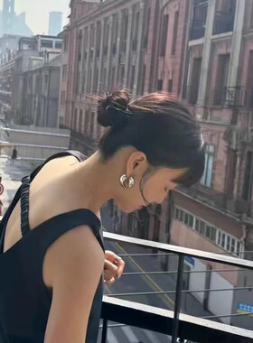 韩国向日葵欧尼同款极简冷淡风银色金属光面耳圈  日常时髦耳环女