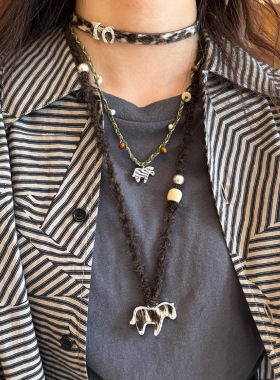 秋冬时髦SWAHI*山丘斑马纹毛线编织项链  小众设计叠戴小马毛衣链