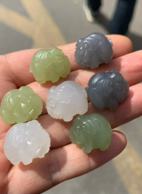 天然和田玉立体大象吊坠吉祥如意立体萌宠小象挂坠项链男女送证书