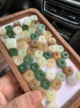 天然和田玉老光珠多宝橘皮平安扣隔片糖玉碧玉黄口小方块diy手串