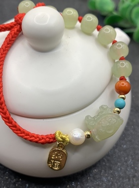 天然和田玉生肖龙手链手工编织玉龙本命年红绳手绳和田玉龙形饺子