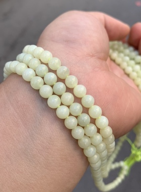 天然和田玉黄口料108珠链6mm圆珠项链半成品diy挂绳手链送证书