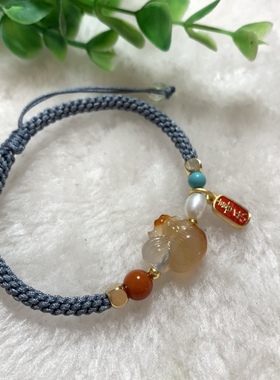 糖心玛瑙生肖鸡手工编织手绳玉髓