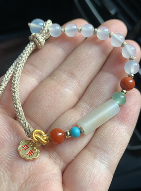 天然和田玉转运珠手链手工编织多宝和田玉路路通桶珠手绳女礼物