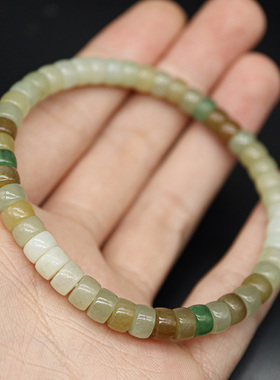 新疆五彩多宝且末和田玉单圈直手串切珠手饰送女友闺蜜礼物