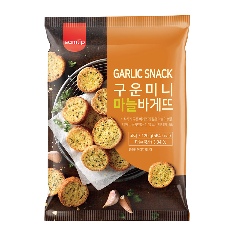 韩国进口Samlip三立蒜香面包干披萨风味饼干膨化休闲零食120g - 图3